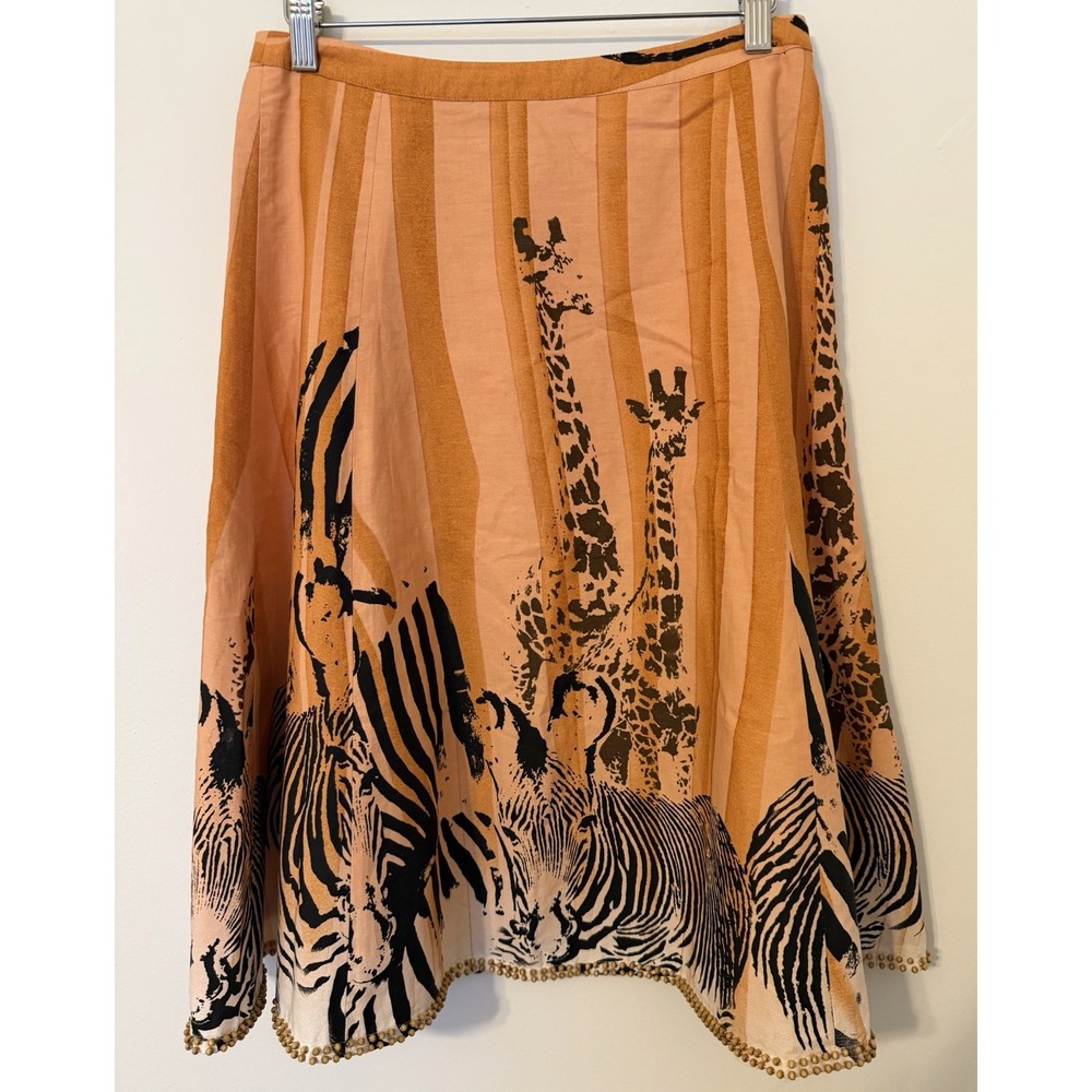 Silk Club Collection Boho Wildlife Skirt Womens 6 Coral/Black Beaded Lined Hem